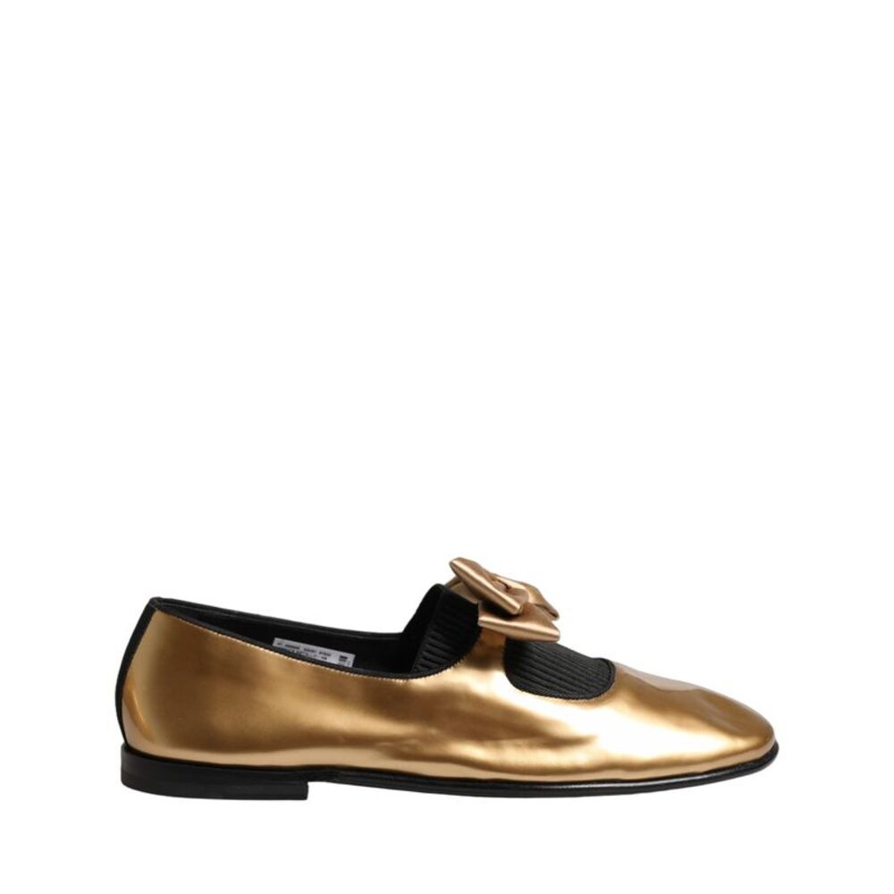 Dolce & Gabbana Metallic Gold Leather Flats Loafers Women's Shoes